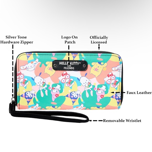 Hello Kitty Wallet Wristlet Zip Clutch Faux Leather Pochacco Kuromi Cinnamoroll - Picture 2 of 6